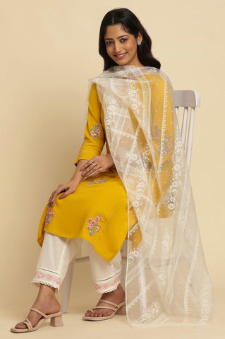 White Brasso Floral Printed Dupatta