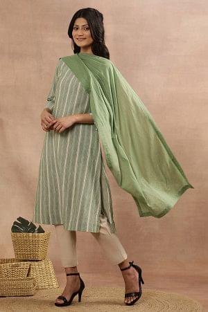 Sage Green Cotton Embroidered Dupatta
