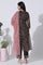 Dark Brown Panelled Printed Kota Kurta, Pants And Dupatta Set