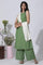 Sage Green Minimal Embroidered Kurta, Pants And Dupatta Set