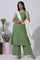 Sage Green Minimal Embroidered Kurta, Pants And Dupatta Set
