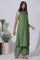 Sage Green Minimal Embroidered Kurta, Pants And Dupatta Set