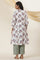 Ecru Block Printed Shirt Dress Kurta With Side Tie-Ups