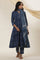 Indigo Booti Print Round Neck Kurta In Cotton Voile