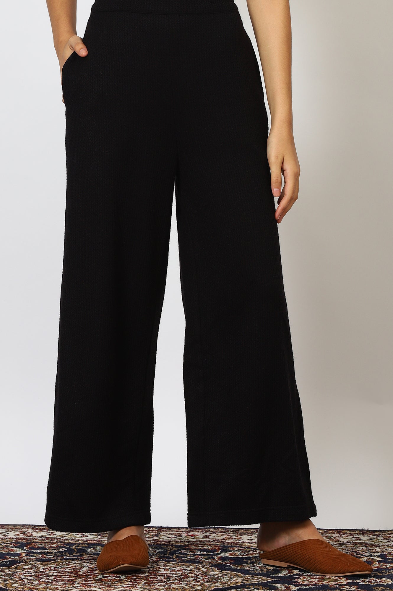 Black Solid Rayon Parallel Pants