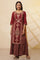 Maroon Floral Printed Sequined Kurta, Sharara Set with Gold Chocker Dupatta