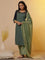 Blue Colour-Block Printed Kurta, Palazzo and Dupatta Set