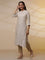 Beige Stripe Printed Straight Kurta and Pants Set