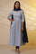 White Floral Printed Pure Cotton Flared Kurta, Tights and Dupatta Set