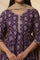 Purple Floral Printed Embellished Pure Cotton Flared Kurta & Tights Set with Dupatta