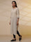 Beige Yarn-Dyed Striped Crinkled Kurta, Tights and Dupatta Set