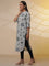 Beige and Blue Floral Printed Kurta, Tights and Dupatta Set