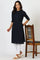 Navy Blue Mandarin Collar Cotton Blend Straight Kurta With W Branding