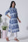 Blue Printed Tie-Dye Cotton Kurta And Straight Pants Set
