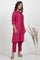 Pink Embroidered Shantung Kurta, Pants And Printed Dupatta Set