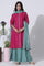 Dark Pink A-Line Embroidered Kurta, Culottes And Dupatta Set