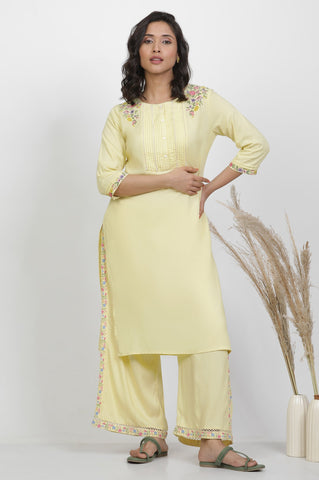 Yellow Embroidered Kurta And Pants Set