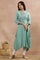 Green Asymmetrical Printed Kurta And Churidar Set