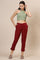 Maroon Solid Straight Cotton Flax Trousers