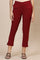 Maroon Solid Straight Cotton Flax Trousers