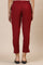 Maroon Solid Straight Cotton Flax Trousers