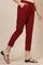 Maroon Solid Straight Cotton Flax Trousers