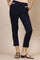 Blue Solid Slim Fit Cotton Flax Trousers
