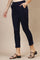 Blue Solid Slim Fit Cotton Flax Trousers