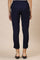 Blue Solid Slim Fit Cotton Flax Trousers