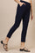 Blue Solid Slim Fit Cotton Flax Trousers