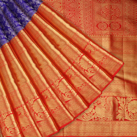 Violet Kanjivaram Silk Saree With Jaal Design