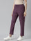 Women Solid Purple Mid Rise Casual Rib Pants