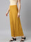 Women Solid Mustard Viscose Mid Rise Knit Palazzos