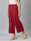 Women Solid Light Maroon Mid Rise Linen Wide Pant