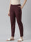 Women Solid Dark Wine Comfort Fit Cotton Pants