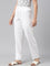 Women Solid White Mid Rise Casual Pants