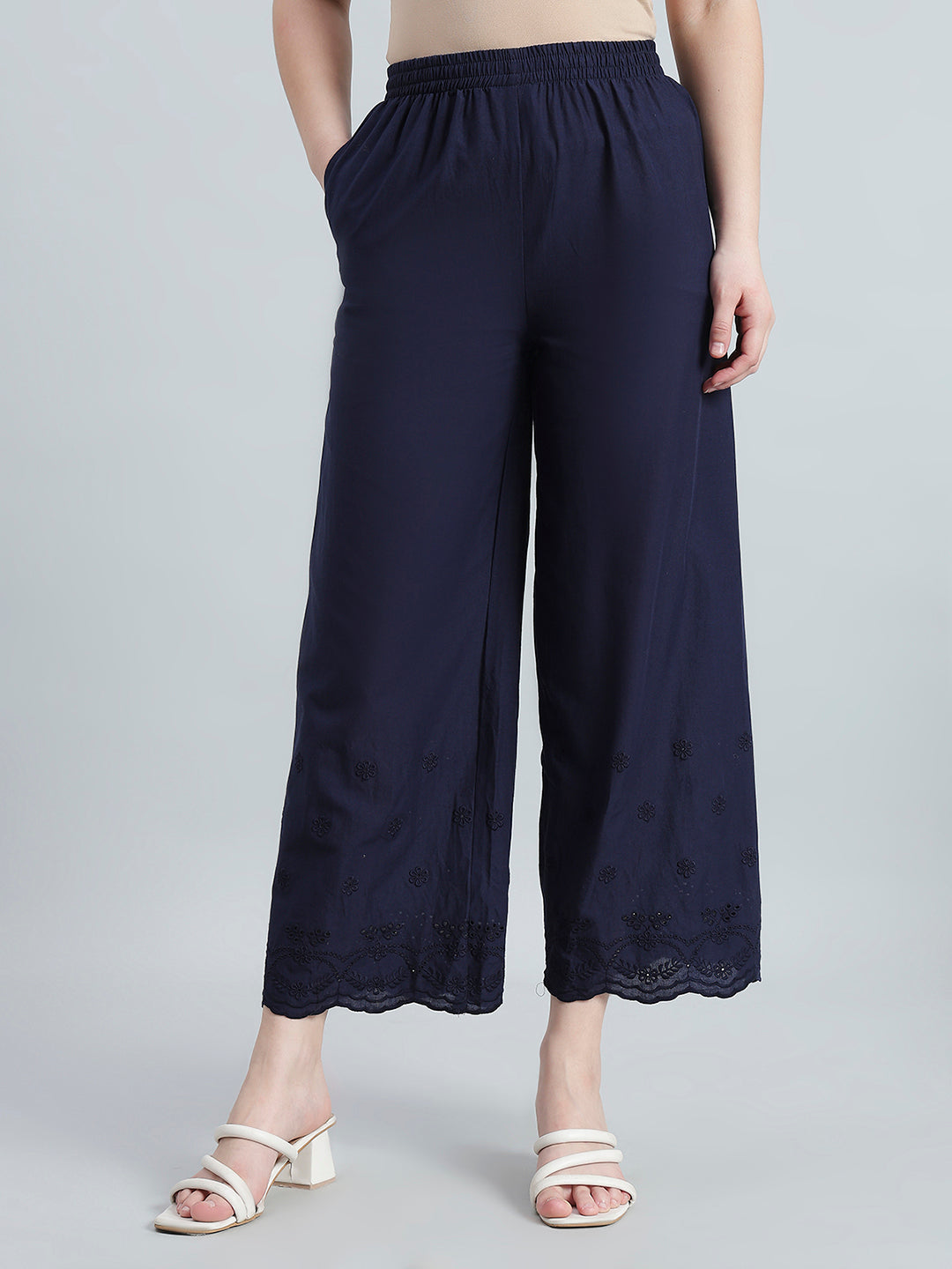 Navy 100% Cotton Hakoba Wide Pant