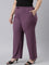 Women Solid Purple Mid Rise Casual Rib Pants