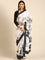 Black & white satin printed saree with hand embroidery & ready made blouse