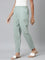 Women Light Green Stripe Linen Pencil Pants