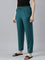 Women Solid Teal Mid Rise Casual Rib Pants