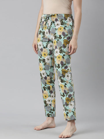 Green Cotton Knit Printed Lounge Pants