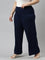 Women Solid Navy Mid Rise Ribbed Palazzos