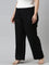 Women Solid Black Linen Cargo Pant