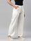 Women Solid Cream Linen Cargo Pant