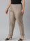 Women Beige Solid Mid Rise Metallic Pants