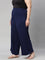 Women Solid Navy Viscose Mid Rise Knit Palazzos