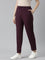 Women Solid Dark Wine Mid Rise Casual Rib Pants