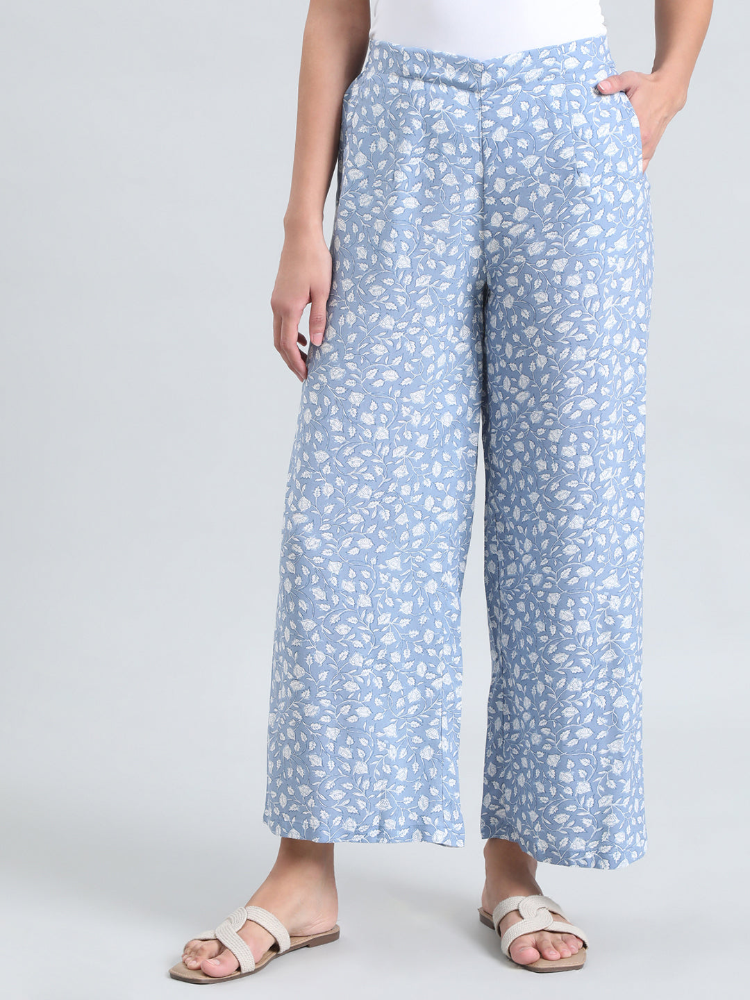 Blue Woven Viscose Printed Palazzo