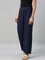 Women Solid Navy Woven Viscose Mid Rise Basic Palazzos